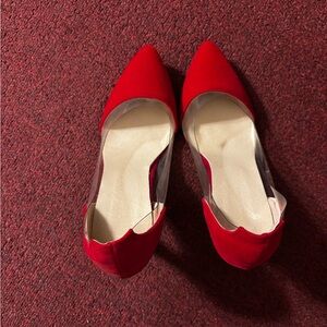 Red Pointed Toe D'Orsay Flats - Women's